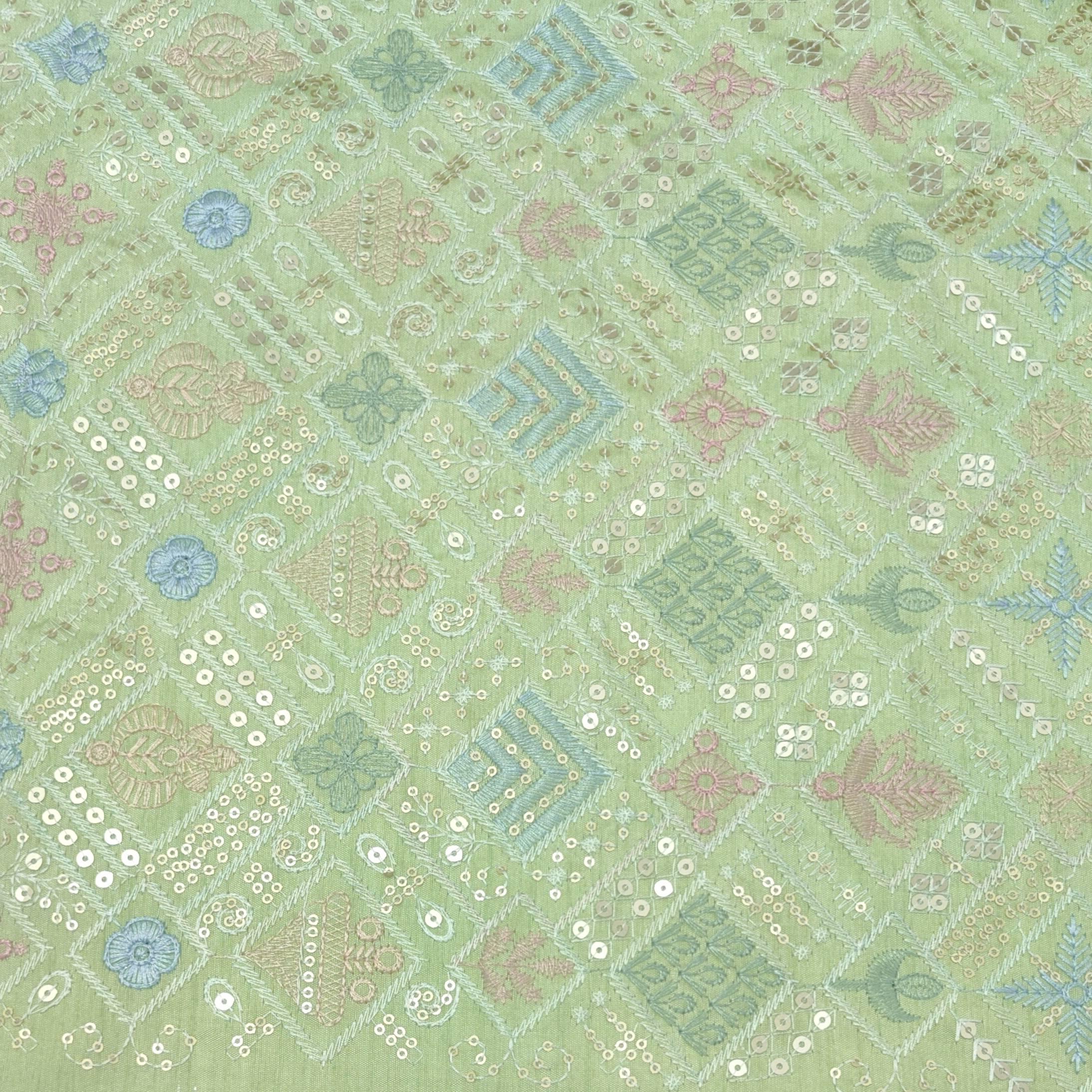 Kurta Fabric ManTire Designer Silk Embroidery Colour Light Green
